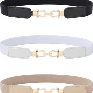 Women Skinny Stretch Belt Elastic Waist Thin Buckle for Dress Pants